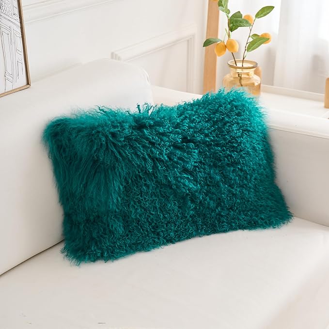 Genuine Mongolian Lamb Fur Pillow Cover – 12"x20" Rectangular Cushion Case – - Image 3