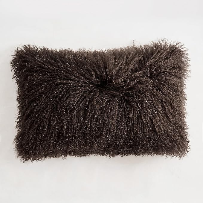 Genuine Mongolian Lamb Fur Pillow Cover – 12"x20" Rectangular Cushion Case – by Unknown