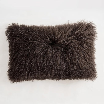 Genuine Mongolian Lamb Fur Pillow Cover – 12"x20" Rectangular Cushion Case – by Unknown