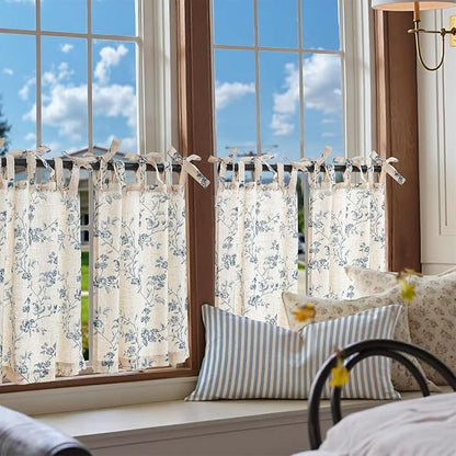 jinchan Floral Kitchen Curtains 24 Inch Linen Tier Curtains Farmhouse Cafe Half - Image 2