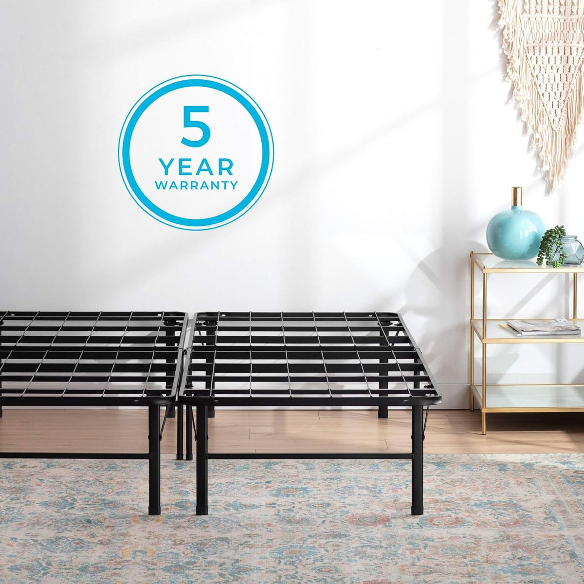 linenspa 14 inch folding metal platform bed frame, front angle view