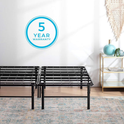 linenspa 14 inch folding metal platform bed frame, front angle view