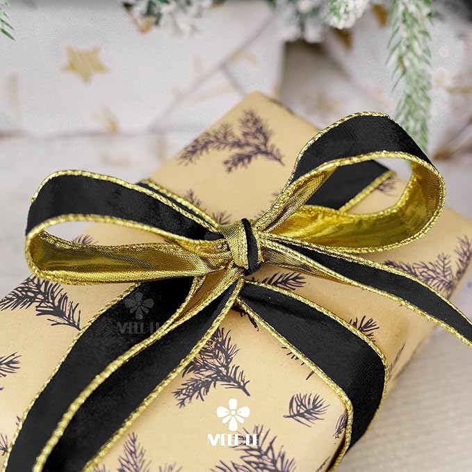 MEEDEE Black and Gold Velvet Ribbon - Image 5