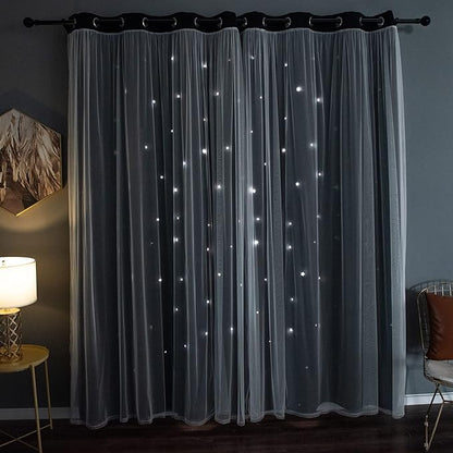 Kinryb Black Star Cutout Blackout Curtains Double Layer Curtains by Kinryb