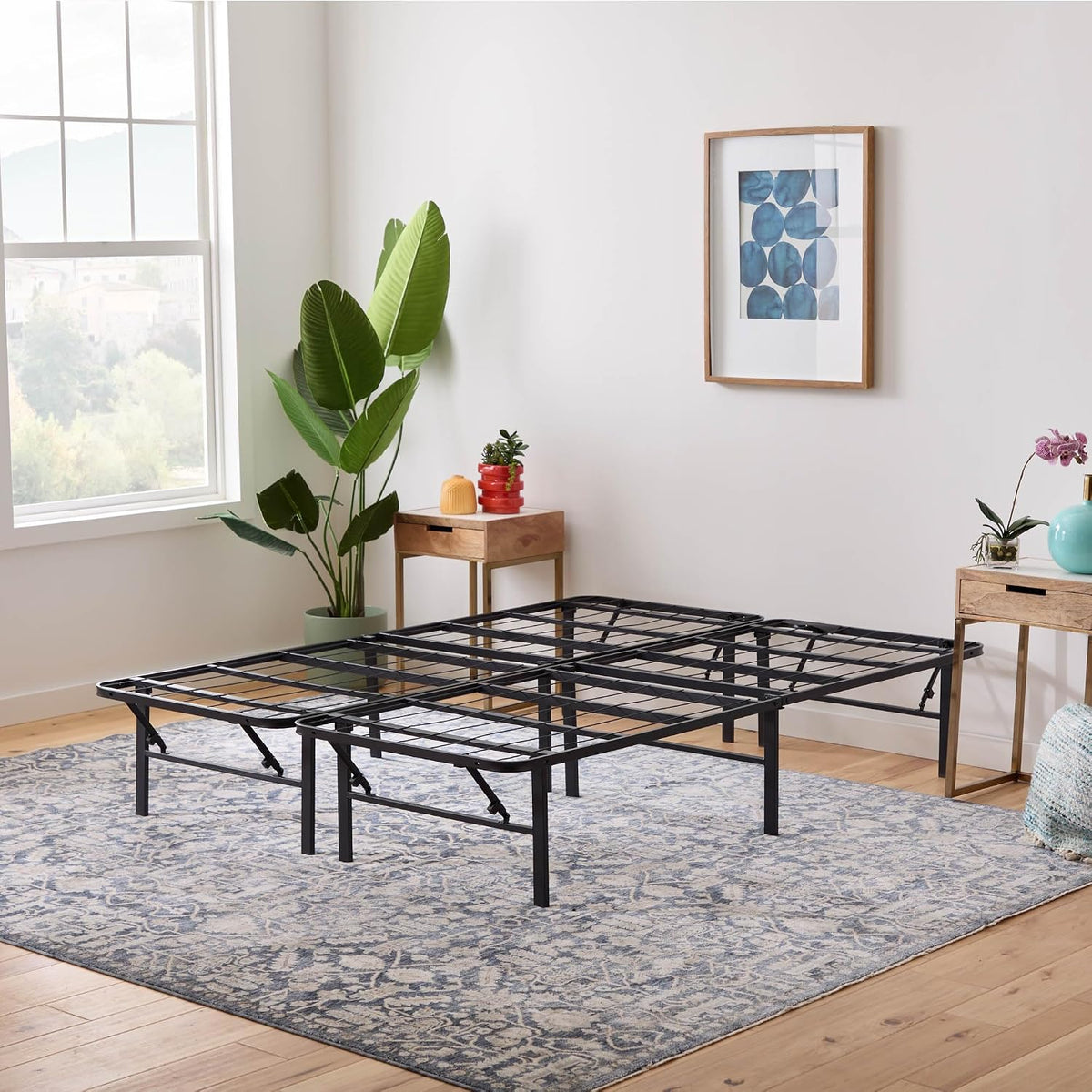 linenspa 14 inch folding metal platform bed frame, main product view
