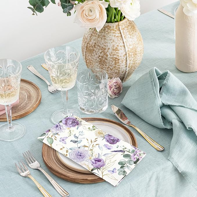 100Pcs Floral Guest Napkins Watercolor Purple Flower Butterfly Disposable - Image 4