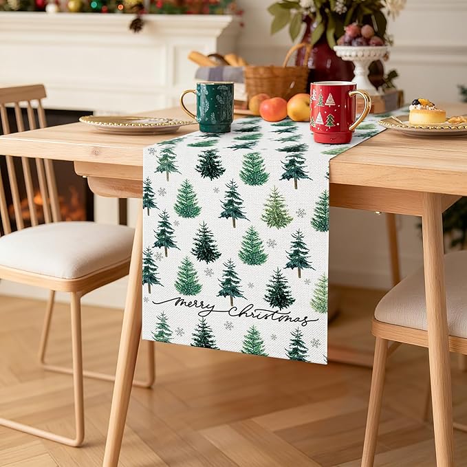 OTOSTAR Snowflake Christmas Tree Black Merry Christmas Table Runner, Xmas - Image 8