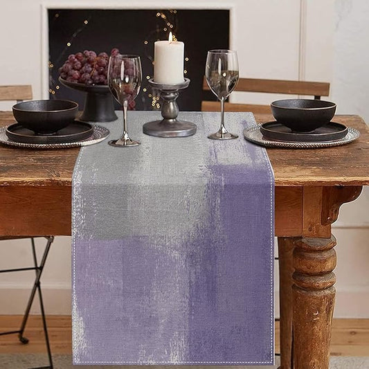 Emvency Farmhouse Table Runner, Vintage Purple Grey Abstract Art Painting by Emvency
