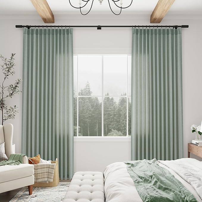 Desert Sage Pinch Pleated Linen Curtains 102 Inch Length 2 Panels - Image 2