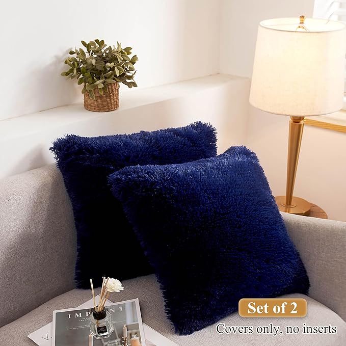 XeGe Faux Fur Throw Pillow Covers, Shaggy Fluffy Cushion Covers, Plush Furry - Image 2