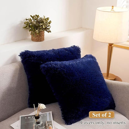 XeGe Faux Fur Throw Pillow Covers, Shaggy Fluffy Cushion Covers, Plush Furry - Image 2
