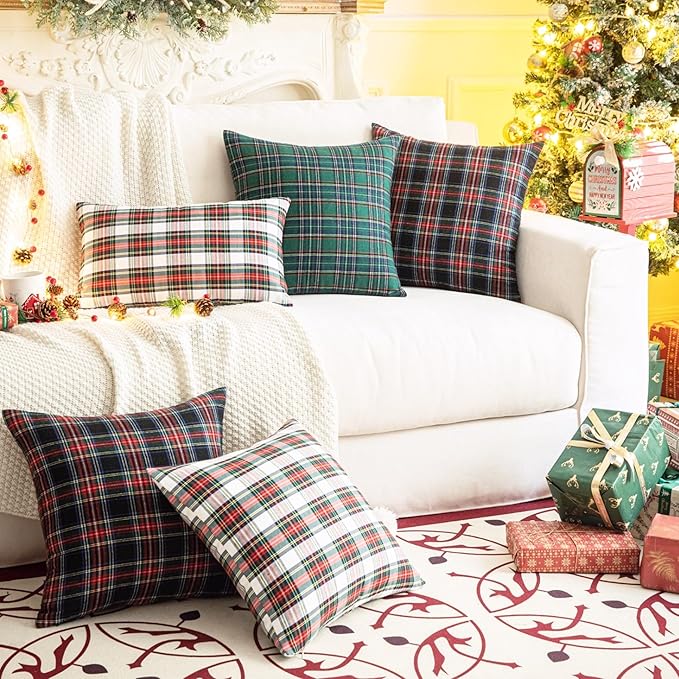 AQOTHES Pack of 2 Christmas Plaid Decorative Throw Pillow Covers Scottish - Image 6