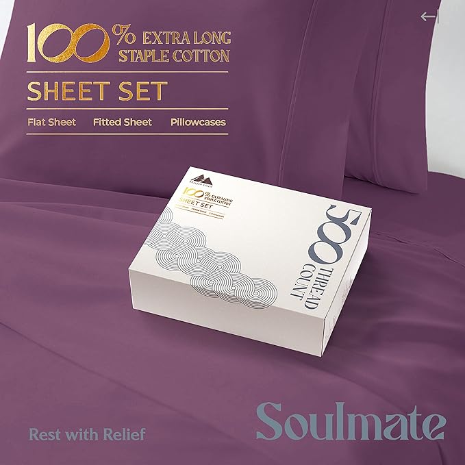 Mayfair Linen 500 Thread Count 100% Cotton Sheets King Size Bed Set - Image 3