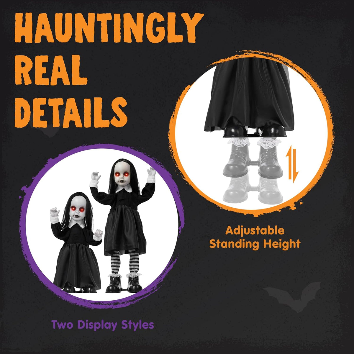 JOYIN Scary Halloween Decorations Outdoor, Black Zombie Girl Ghost Animatronics Decor with Sound Activated Sensor Glowing LED Eyes for Garden Lawn Yard Haunted House Terror Home Party Supplies