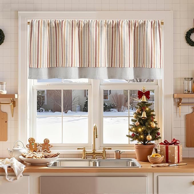 jinchan Colorful Striped Linen Valance Curtains Christmas Decorations by JINCHAN