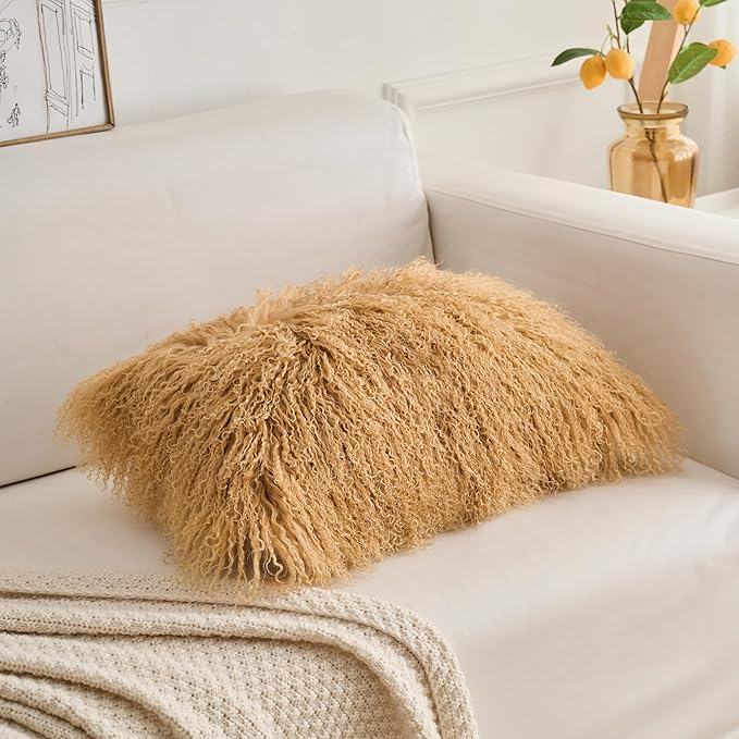 Genuine Mongolian Lamb Fur Pillow Cover – 12"x20" Rectangular Cushion Case – - Image 5