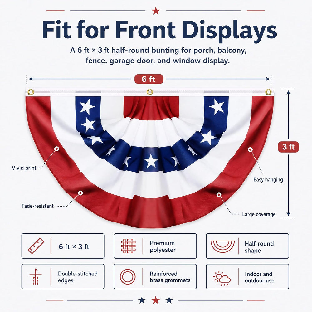 6 Pack USA Pleated Fan Flags - 6x3 FT Large American Flag Bunting for Outside...