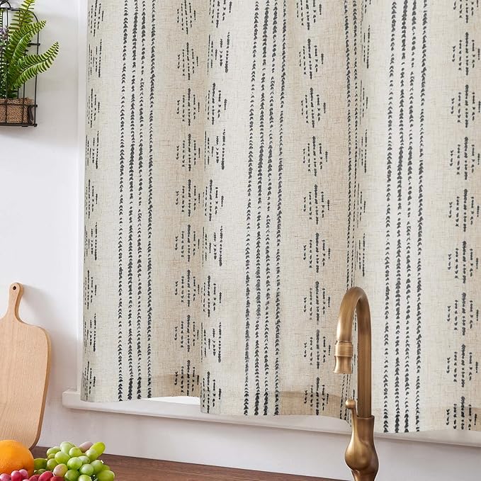 jinchan Boho Kitchen Curtain Linen Tier Curtain Bohemian Cafe 24 Inch Geometric - Image 3