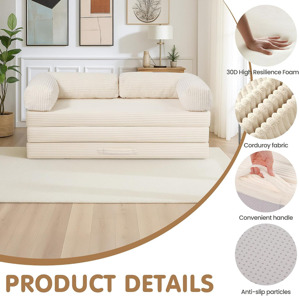 convertible sofa bed queen,5-in-1 tri-fold boneless couch with on a desk or shelf