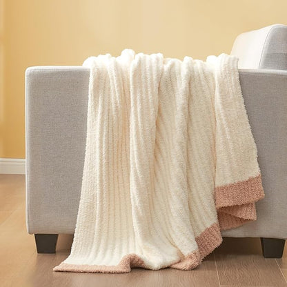 Snuggle Sac Fluffy Ribbed Cream Blanket Twin Size, Soft Luxurious Knit Throws - Image 8