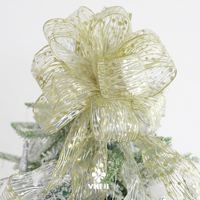 MEEDEE Gold Wired Ribbon 2.5 Inch Sheer Wired Christmas Ribbon - Image 4