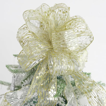 MEEDEE Gold Wired Ribbon 2.5 Inch Sheer Wired Christmas Ribbon - Image 4