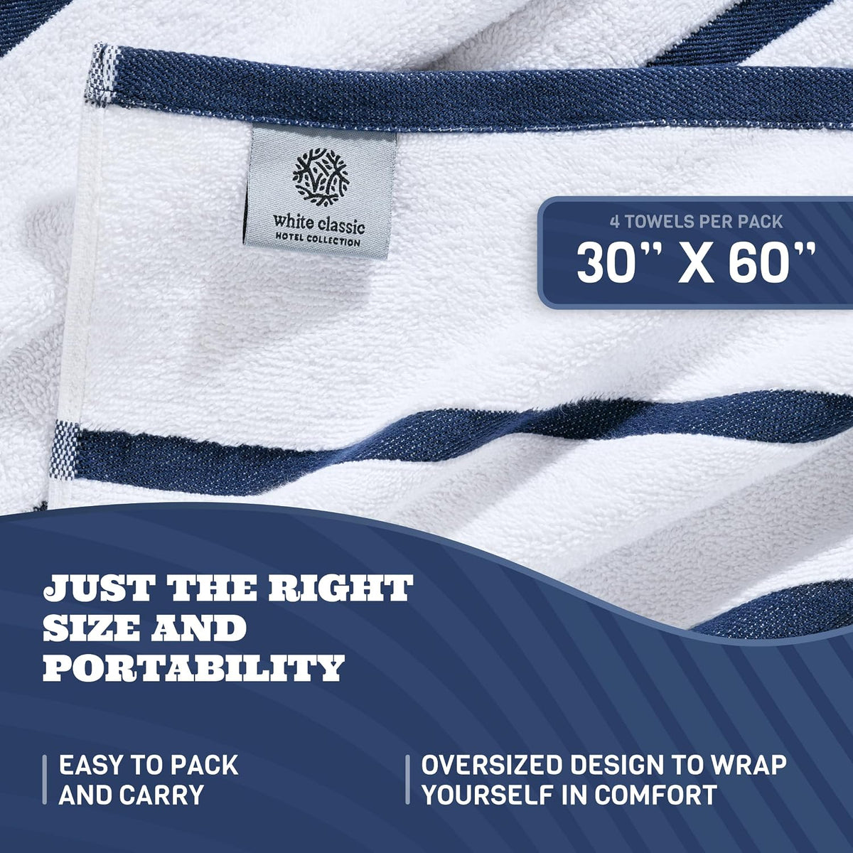 white classic cotton pool towels oversized 30 x, close-up detail