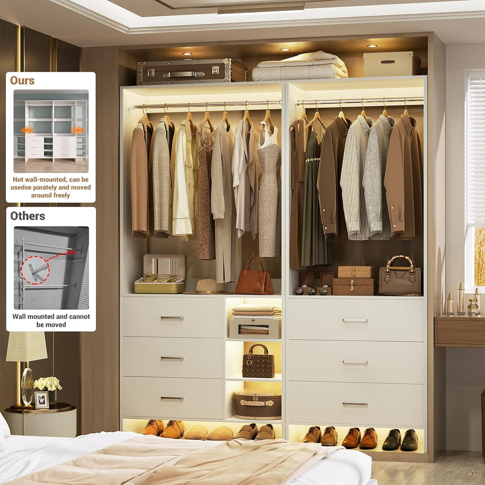 Aheaplus Closet System with 6 Drawers, 4.3ft, Set of 2, White
