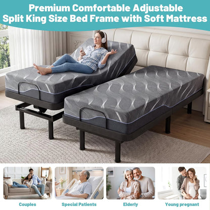 premium split king adjustable bed frame with 12", front angle view