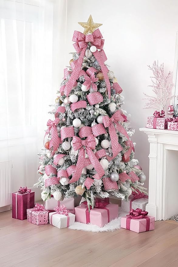 HUIHUANG Pink Glitter Wired Ribbon - Image 6