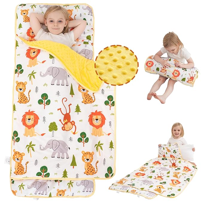 Viviland Toddler Nap Mat with Pillow and Minky Dot Blanket, Rolled Sleeping by VIVILAND
