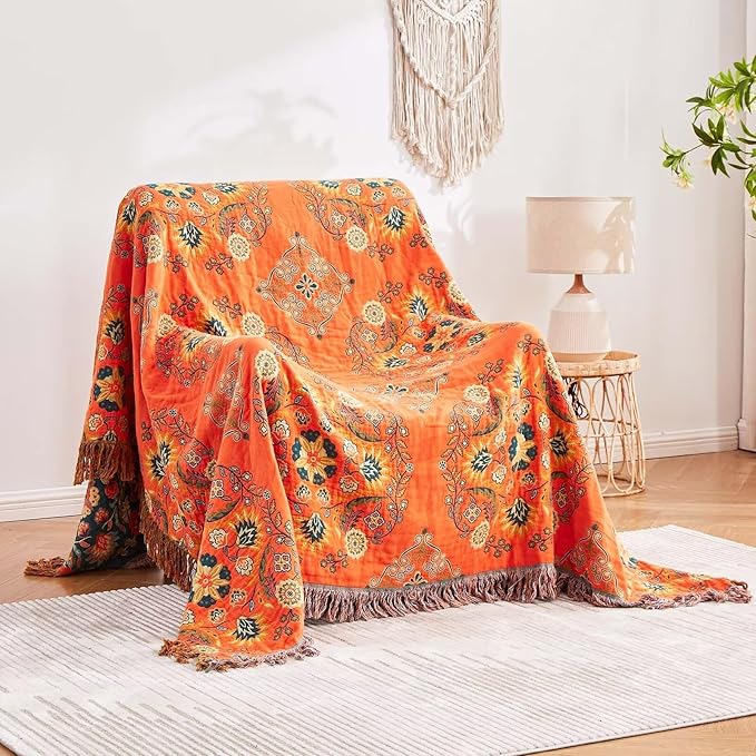 Boho Throw Blanket, 100% Cotton Ultra Soft Luxury Throw Rustic Quilt, All - Image 2