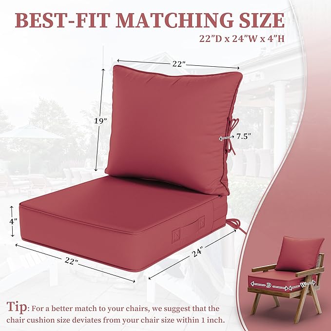 Outdoor Seat Cushion Set 22 L × 24 W × 5 H Inch Waterproof & Fade Resistant - Image 2