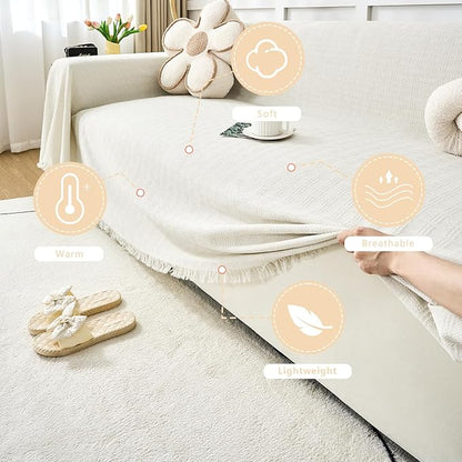 White Couch Cover Blanket Cute Geometrical Jacquard Washable Sofa Cover - Image 5