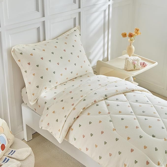 DuShow White Star Toddler Bedding Set, 4 Pieces Reversible Toddler Comforter Set - Image 7