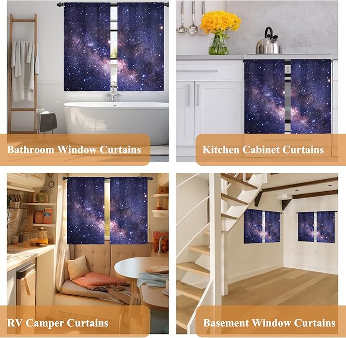 Renaiss 26 x 45 Inch Purple Galaxy Kitchen Window Curtains Tier Outer Space - Image 7