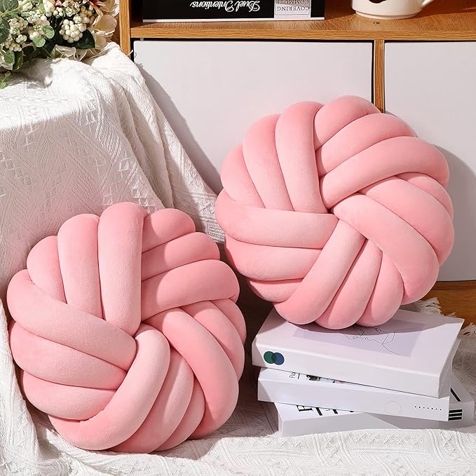 Fumete 2 Pcs 14 Inches Knot Pillow Round Throw Soft Plush Knot Ball Pillow - Image 5