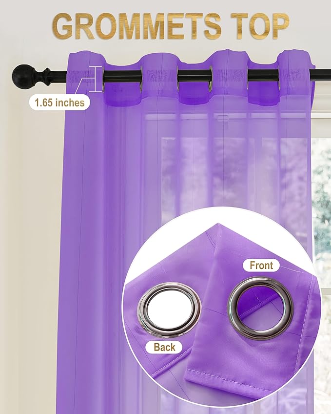 Foil Stripe Purple Sheer Curtains 84 inches Length 2 Panels - Image 6