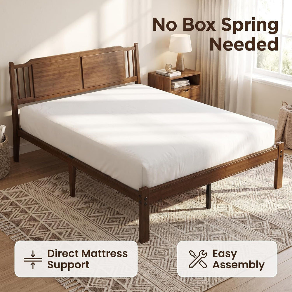Twin XL 14" Solid Bamboo Wood Bed Frames with Headboard, Brown