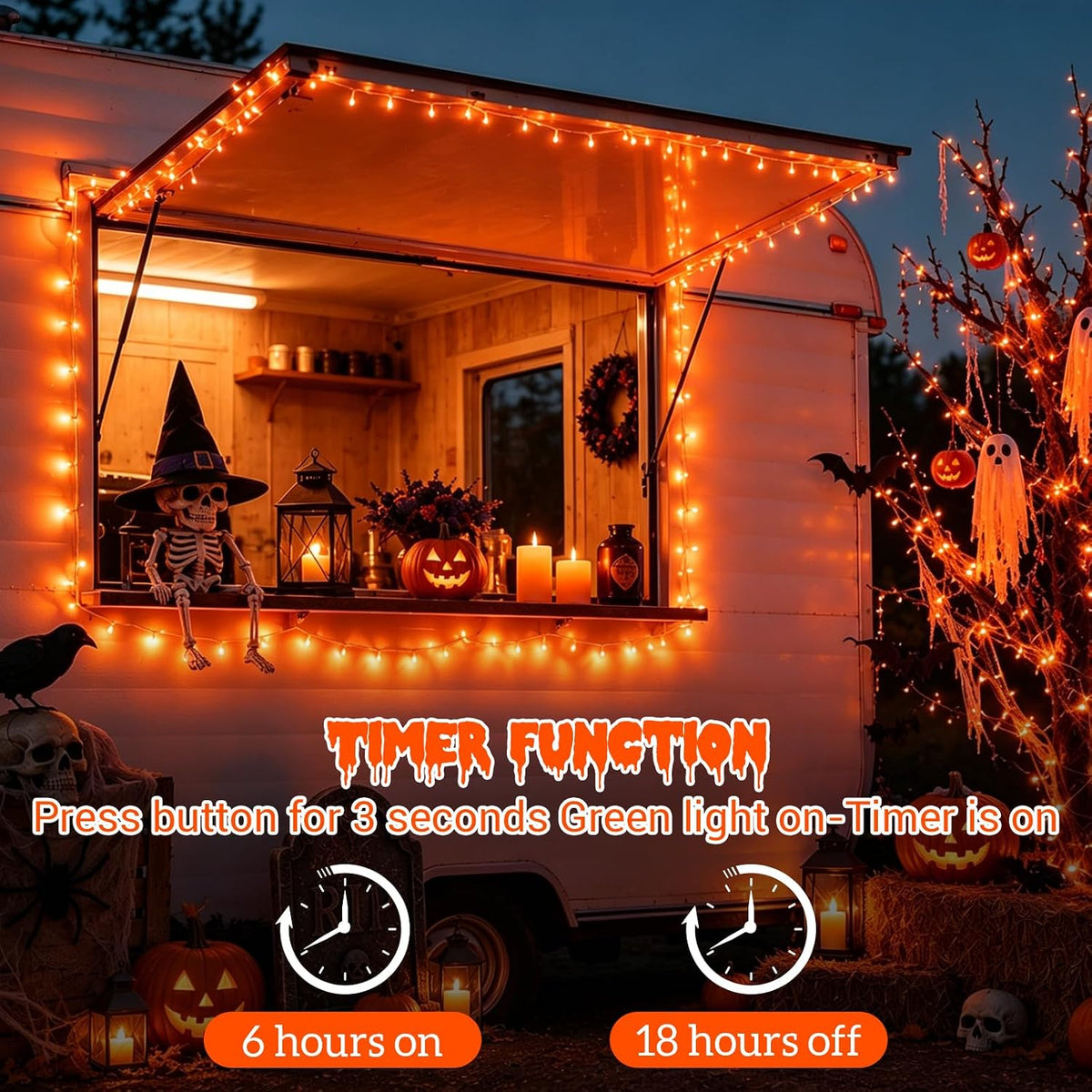 QITONG Halloween String Lights Outdoor Waterproof, 165ft 500 LED Orange led Lights Indoor, 8 Modes Clear Wire Twinkle Lights Plug in for Garden Patio Yard Decor