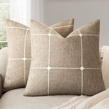 Foindtower Pack of 2 Decorative Faux Linen Jacquard Check Throw Pillow Covers by Foindtower