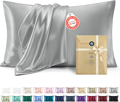 Bedsure Satin Pillowcase, Similar to Silk Pillow Cases Queen Size Set of 2, Cooling Pillow Case Covers with Envelope Closure, Room Decor Gifts for Women Men, Silver Grey, 20x30 Inches, 2pcs
