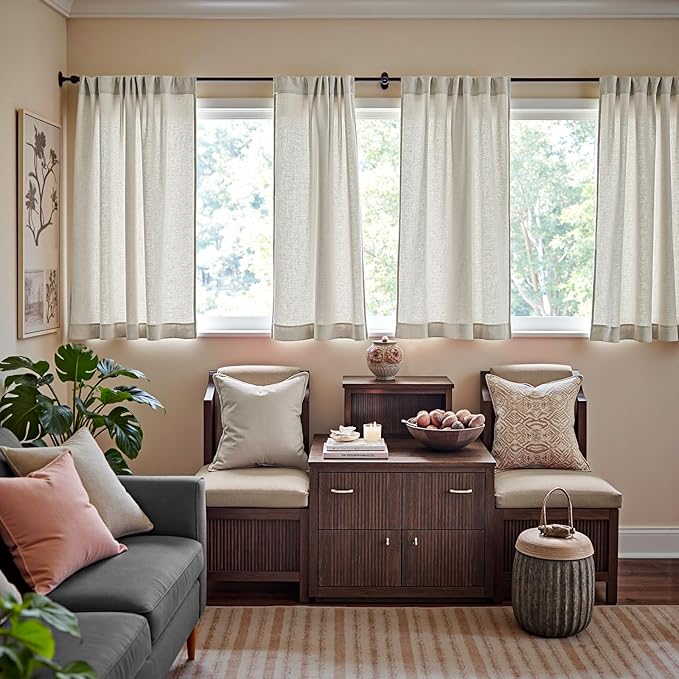 jinchan Oat Linen Blend Curtains 63 inch Length 2 Panels - Image 2