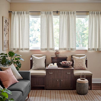 jinchan Oat Linen Blend Curtains 63 inch Length 2 Panels - Image 2