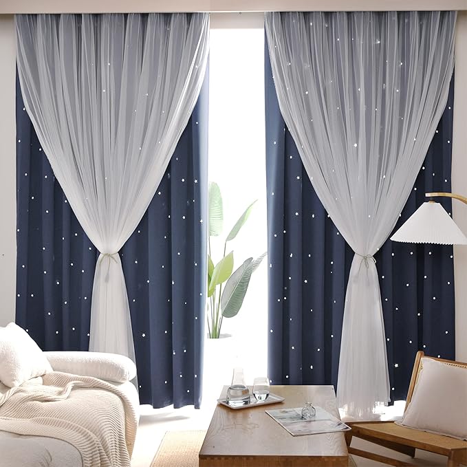 Kinryb Kids Blackout Curtains for Bedroom/Living Room/Classroom, Sheer Overlay by Kinryb