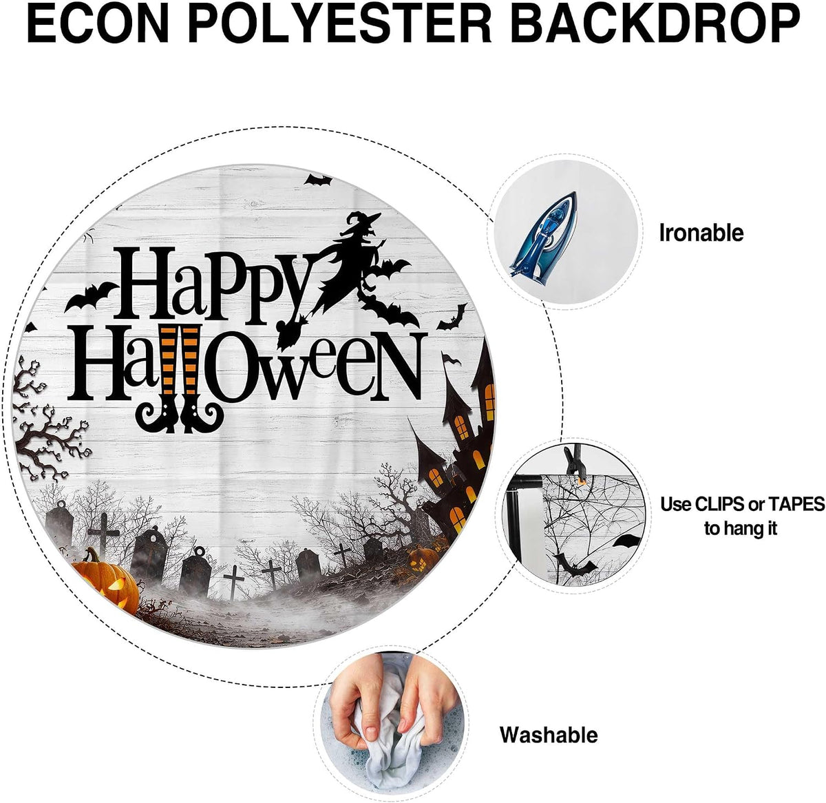 Allenjoy 96" x 72" Happy Halloween Photography Backdrop with Photo Booth Props, Party Decorations, Supplies and Favors