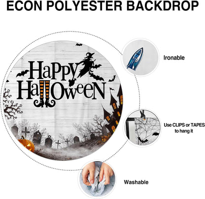 Allenjoy 96" x 72" Happy Halloween Photography Backdrop with Photo Booth Props, Party Decorations, Supplies and Favors