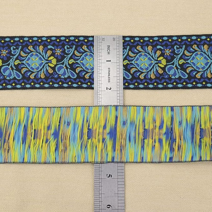 Boho Jacquard Ribbon Floral Ribbon Navy Embroidery Jacquard Trim - Image 2