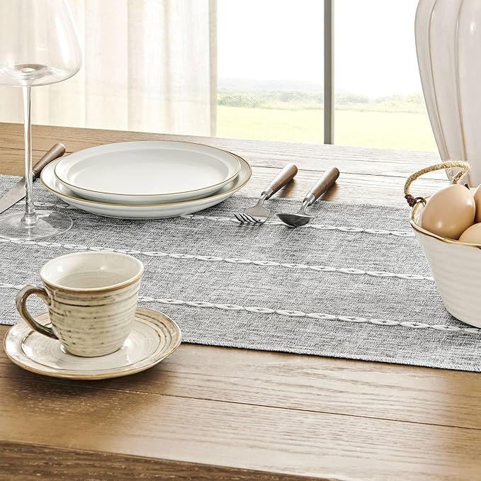 ZeeMart Farmhouse Braided Striped Table Runner, Rustic Grey Table Runners 60 - Image 4