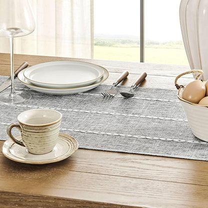 ZeeMart Farmhouse Braided Striped Table Runner, Rustic Grey Table Runners 60 - Image 4